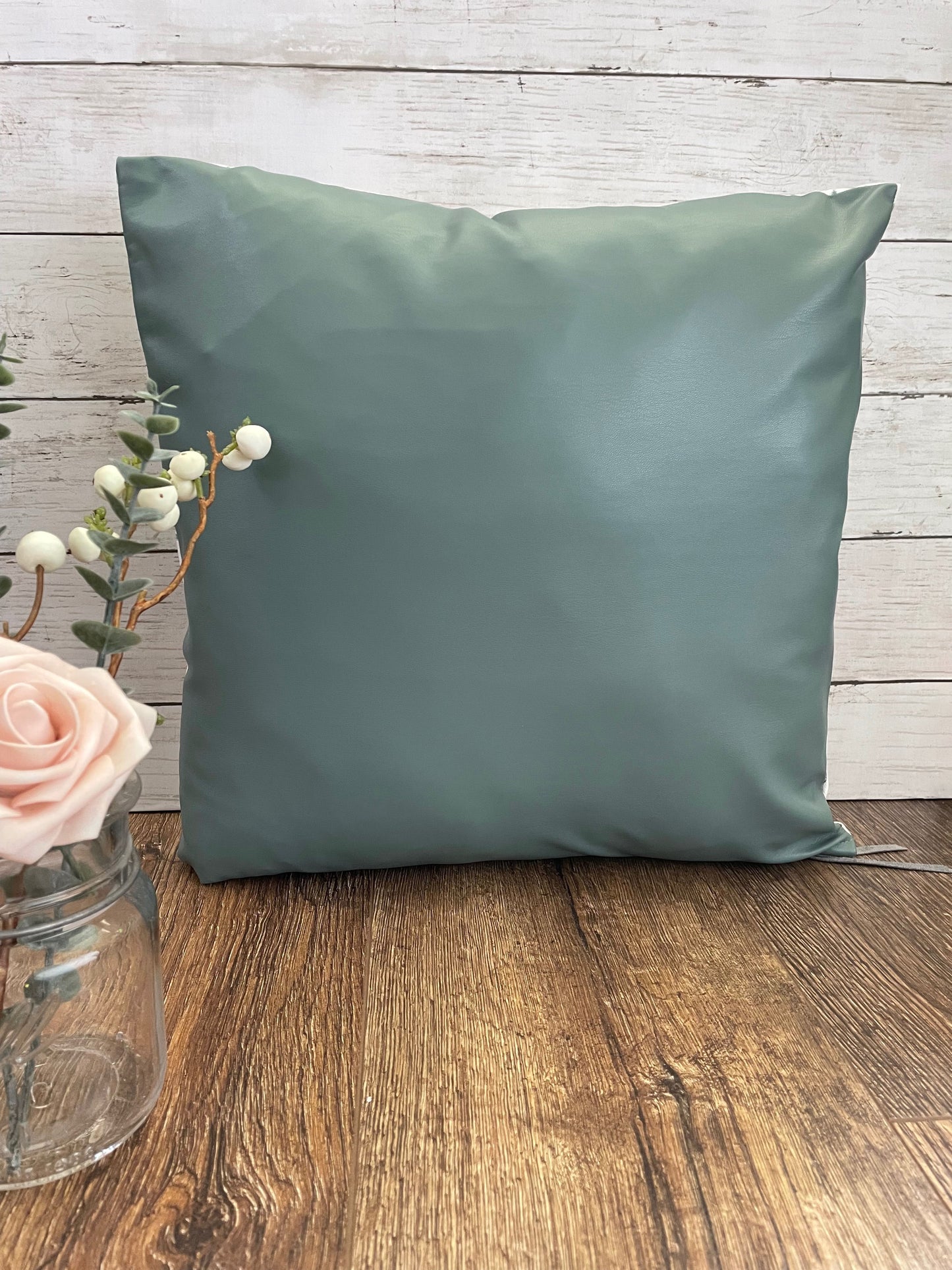 Teal Faux Leather/Multi Print Pillow Cover - Style 2