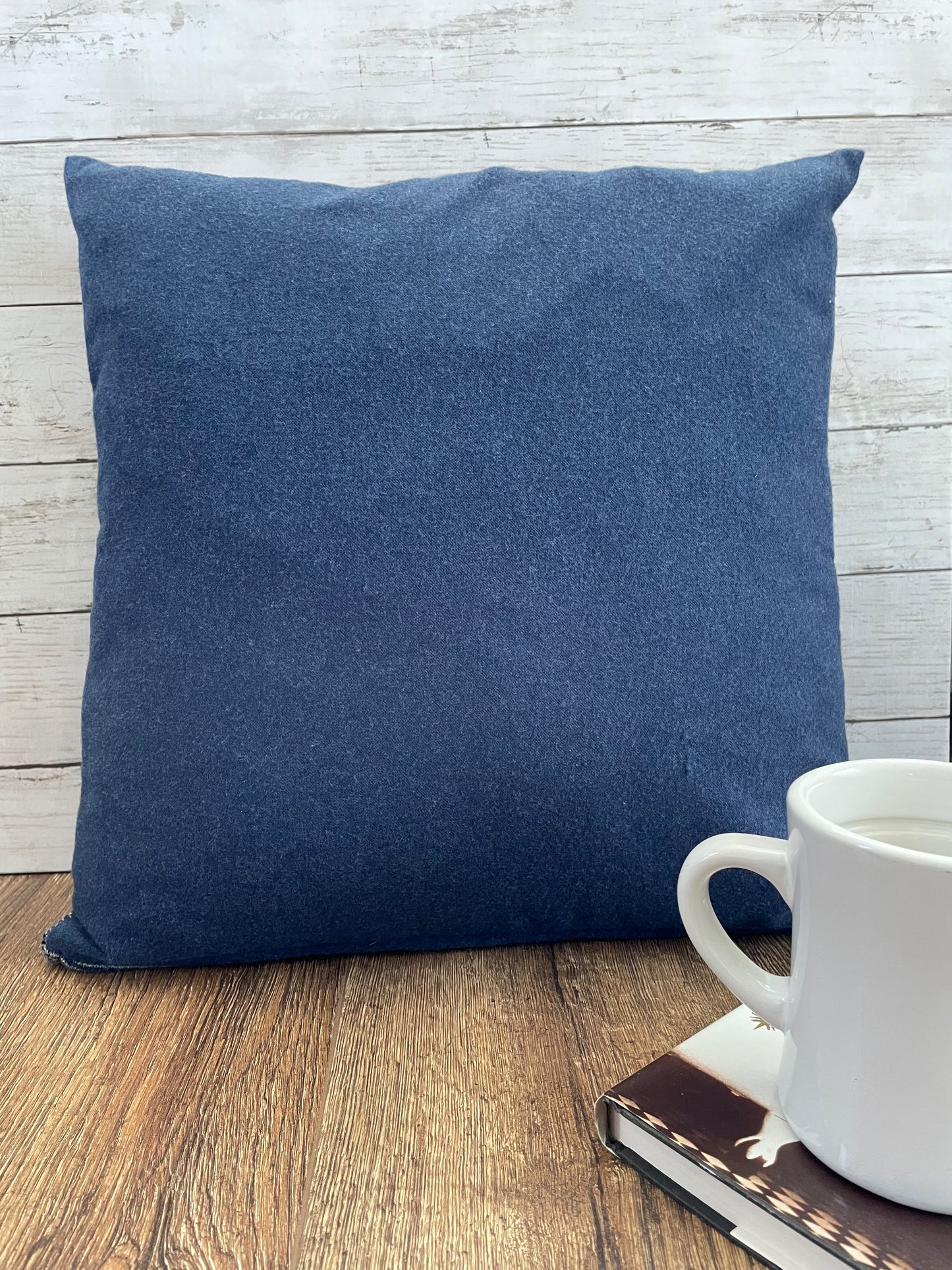 Copper Faux Leather/Blue Sweater Pillow Cover - Style 1