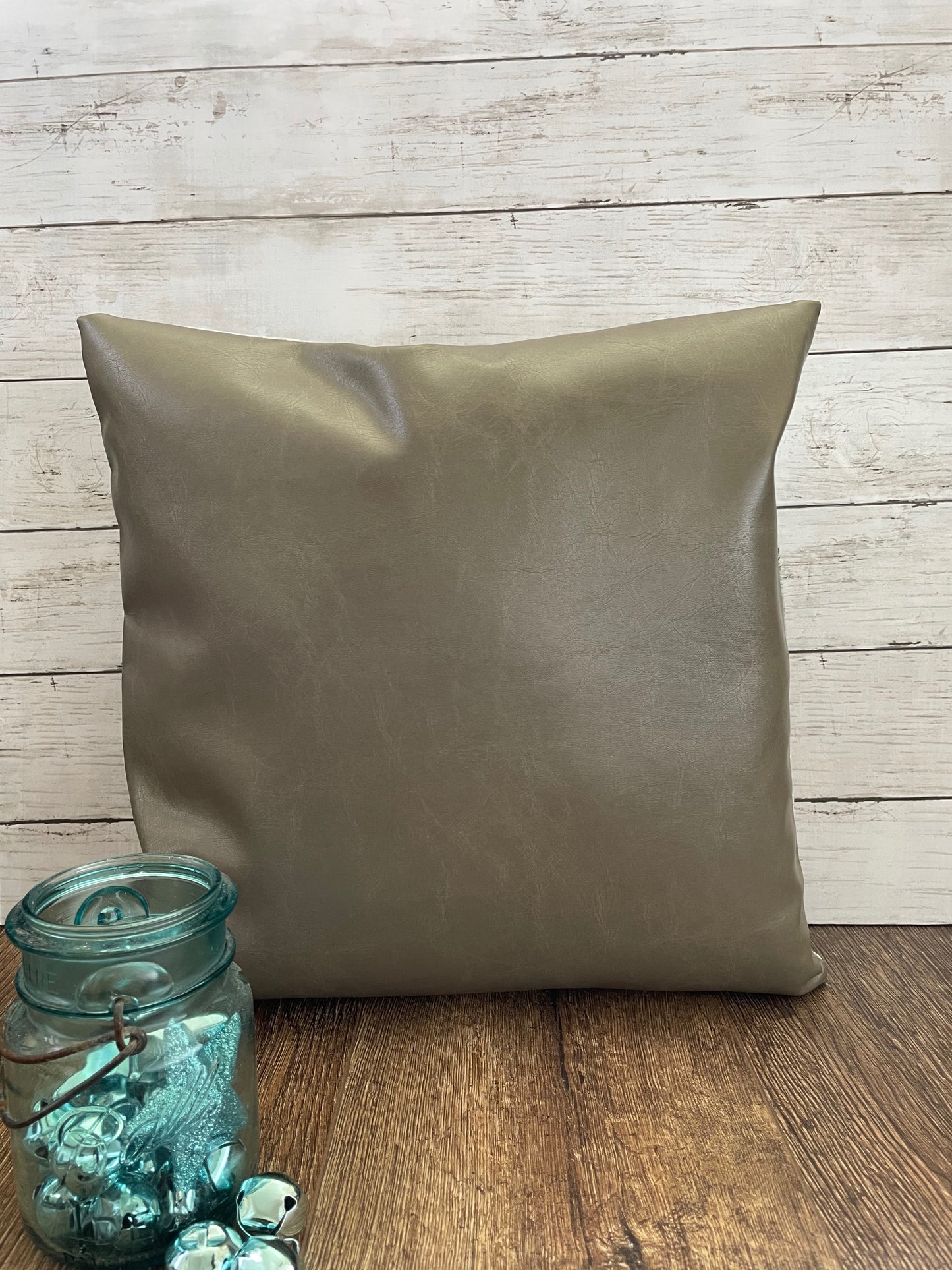 Light Brown Faux Leather/Family Print Pillow Cover - Style 2