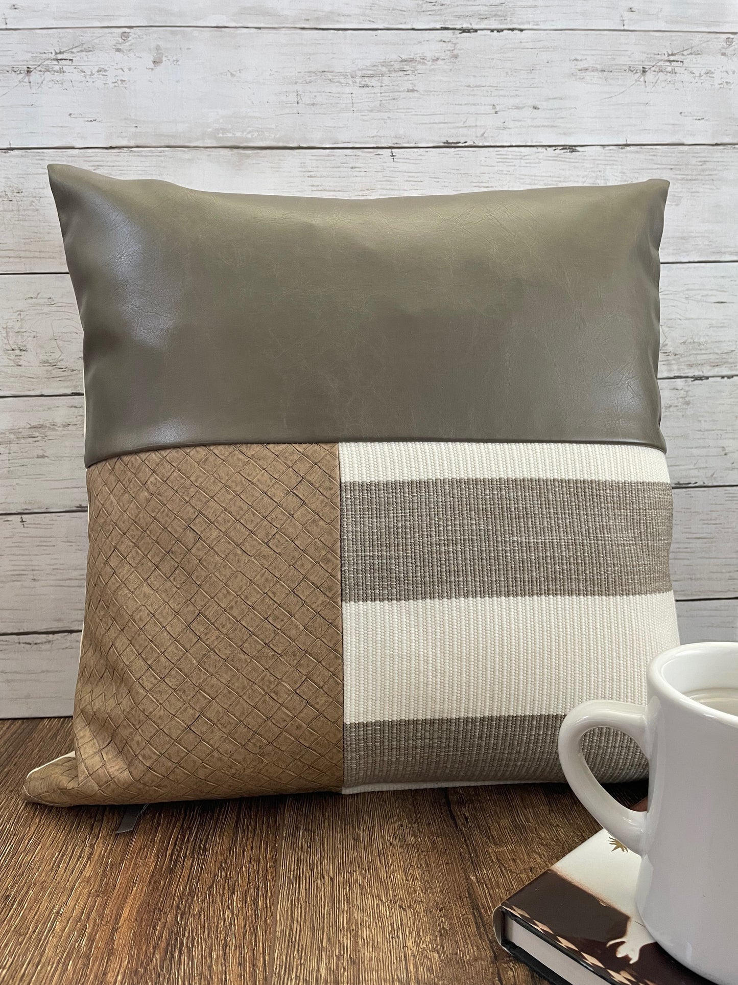 Tan & Brown Faux Leather/PolyCotton Blend Print Pillow Cover - Style 1