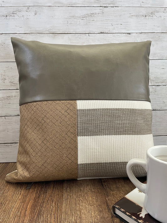 Tan & Brown Faux Leather/PolyCotton Blend Print Pillow Cover - Style 1